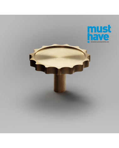 LEXI polished gold furniture knob designer handle wide model on grey background