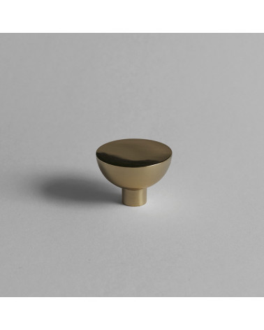 LUNA M polished gold furniture knob designer handle placed on a grey surface
