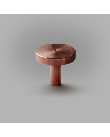 Brass NENA M furniture knob, designer handle placed on a flat surface