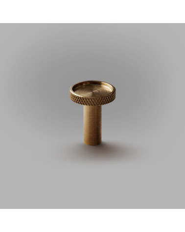 VERA S brass furniture knob design handle placed on a plate