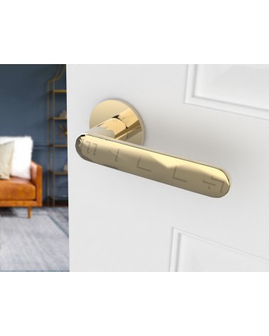 Line Venus zamak design door handle colour 1 mounted on a half-open door