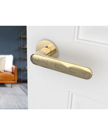 Line Venus zamak design door handle colour 1 mounted on a half-open door