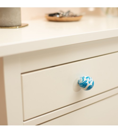 Azure Blue Beech wood furniture knob - design handle