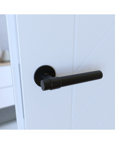 GHOST Black Door Handle Designer Handle Mounted on a Door Angled View