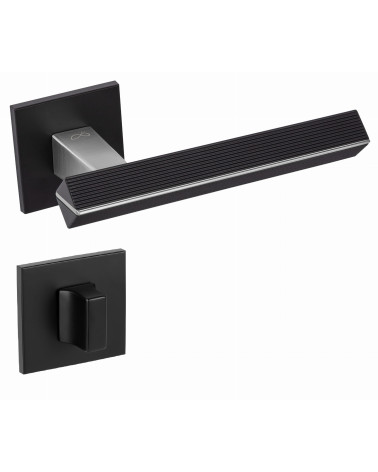 Two-tone brushed chrome/black CARRERA door handle designer handle with WC rosette
