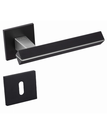 Two-tone brushed chrome/black CARRERA door handle designer handle with key L rosette