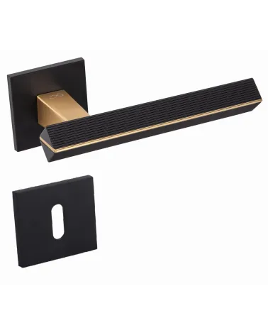 Two-tone matte gold/black CARRERA door handle design handle with keyhole rose L