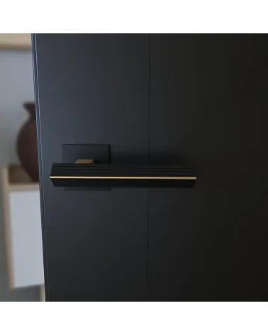 Two-tone matte gold/black CARRERA door handle design handle mounted on a door