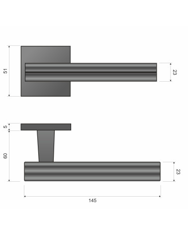 Two-tone CARRERA door handle with dimensions