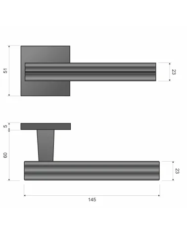 Two-tone CARRERA door handle with dimensions