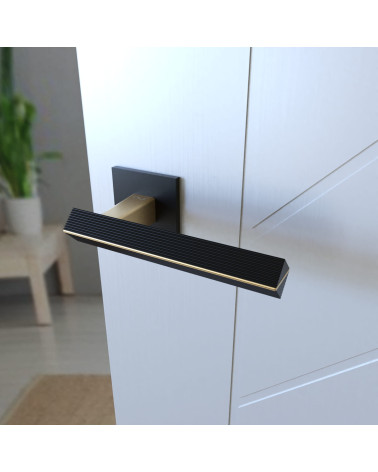Textured CARRERA door handle design handle top view mounted on a door