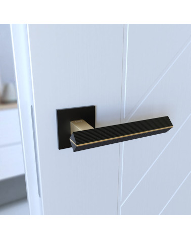 Textured CARRERA door handle design handle mounted on a door angled view