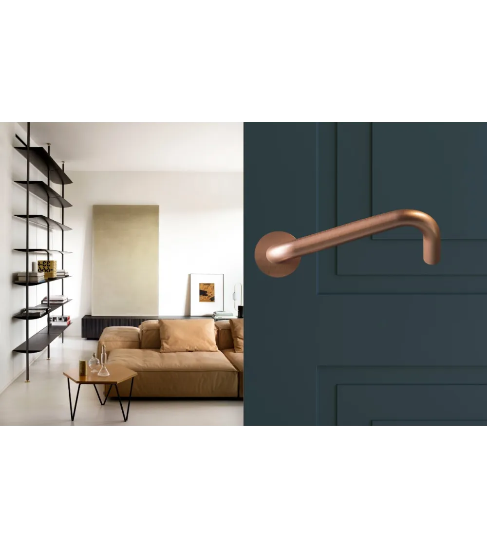 Stainless Steel Door Handles for PRM, NoHand model with Copper Finish - Made in Italy - designer handle