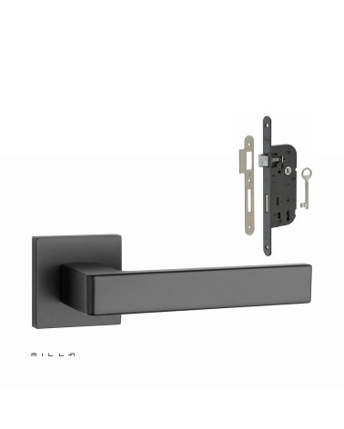 Black SULLA door handle set with black Bedroom Key lock on white background