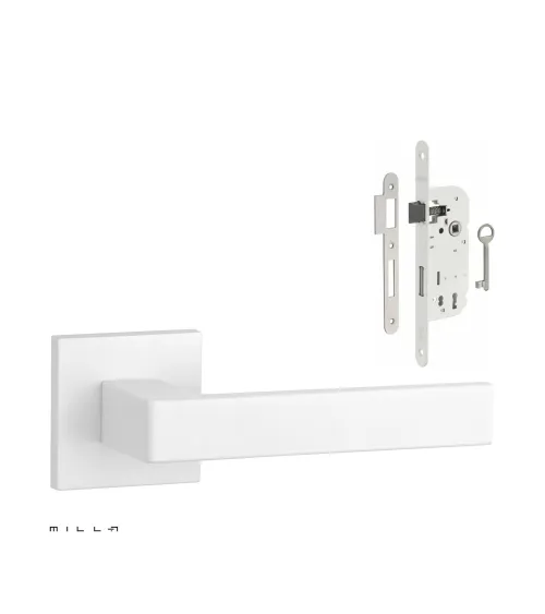 White SULLA door handle set with white Bedroom Key lock on white background
