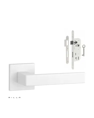White SULLA door handle set with white Bedroom Key lock on white background
