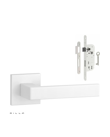White SULLA door handle set with white Bedroom Key lock on white background