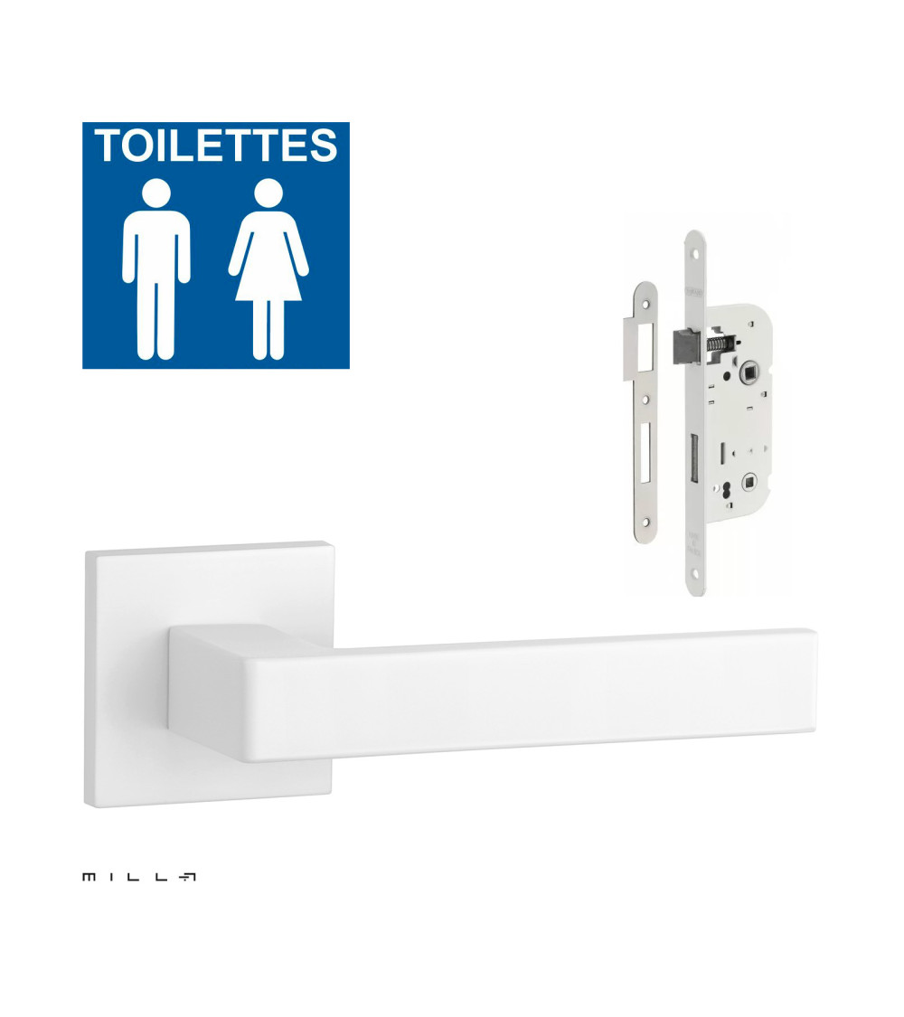 White SULLA door handle set with white WC lock on white background