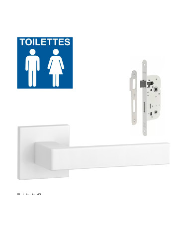 White SULLA door handle set with white WC lock on white background