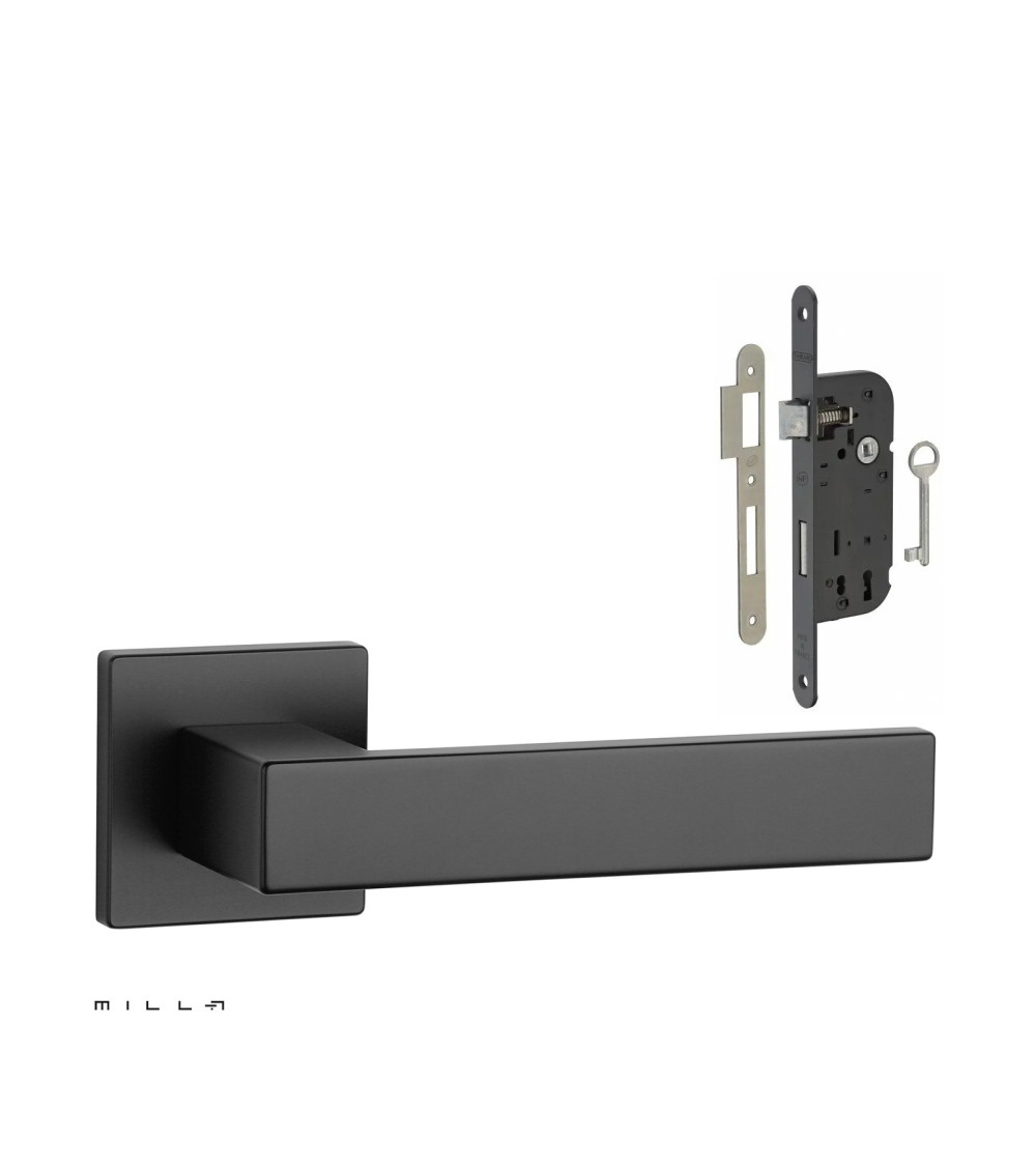 White PINA door handle set with white Bedroom Key lock on white background