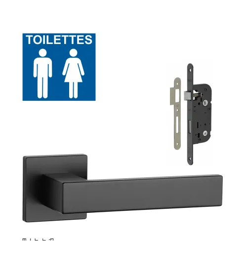 White PINA door handle set with white WC lock on white background