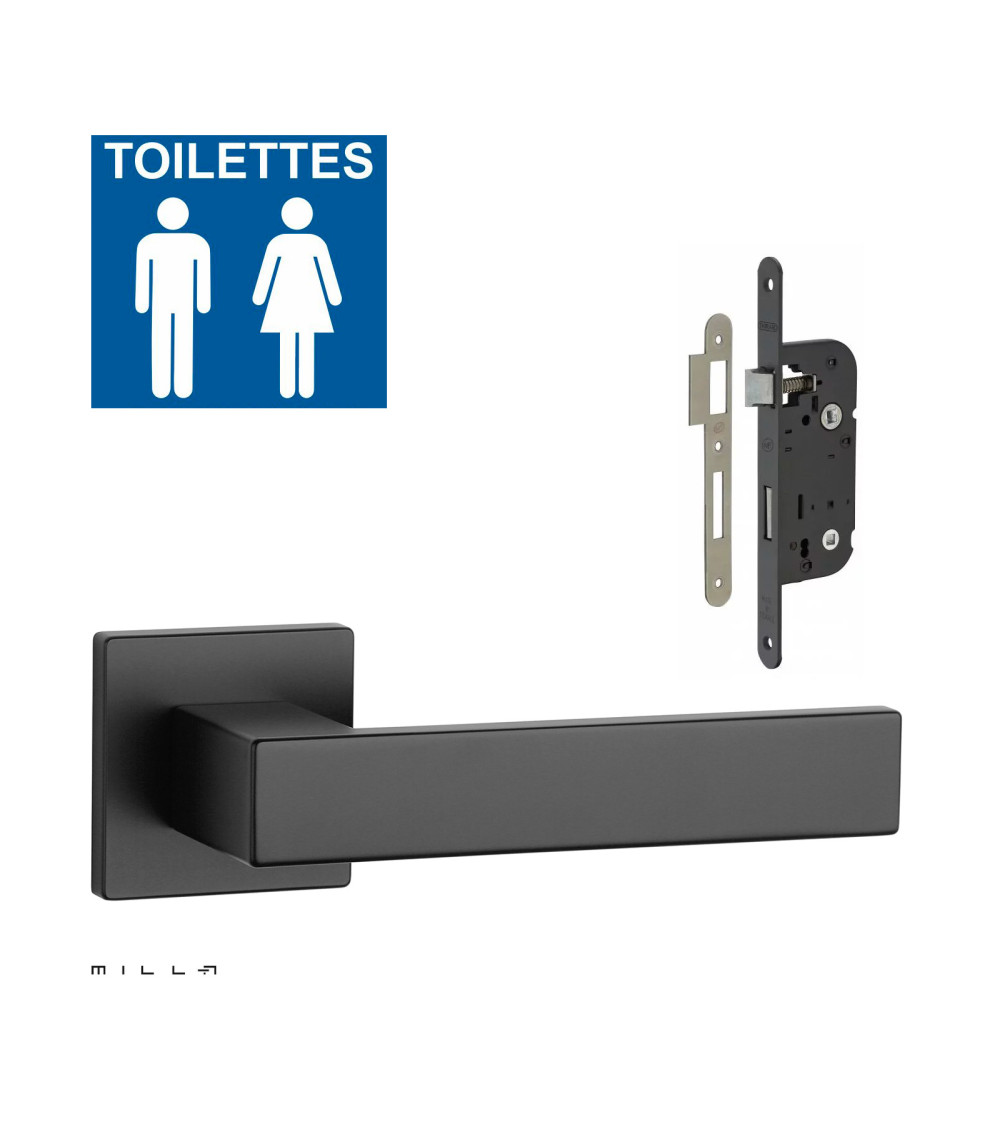 White PINA door handle set with white WC lock on white background
