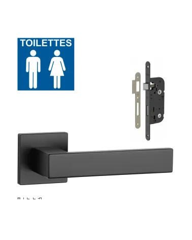 White PINA door handle set with white WC lock on white background