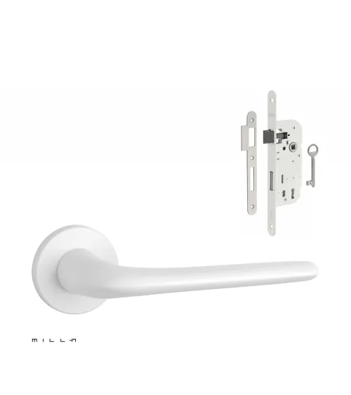 White AZALIA door handle set with white Bedroom Key lock on white background