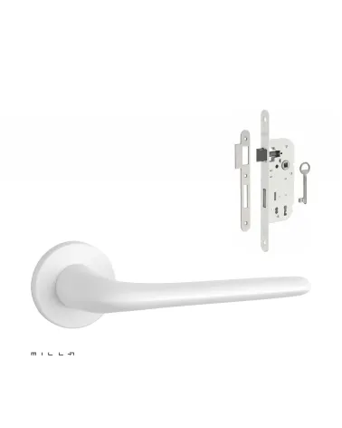 White AZALIA door handle set with white Bedroom Key lock on white background