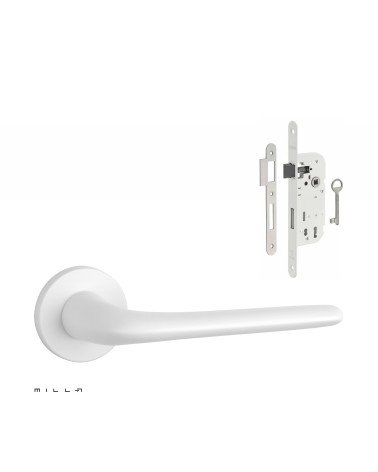 White AZALIA door handle set with white Bedroom Key lock on white background