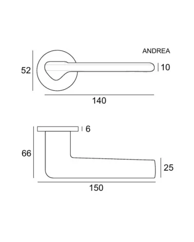ANDREA door handle with dimensions