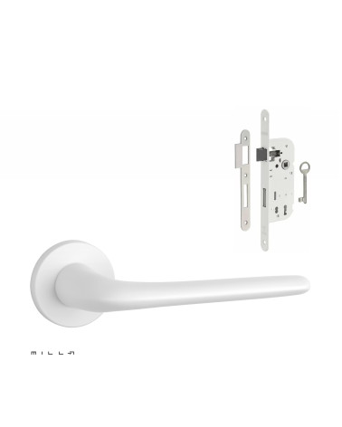 KALMIA white door handle set with white Bedroom Key lock on white background