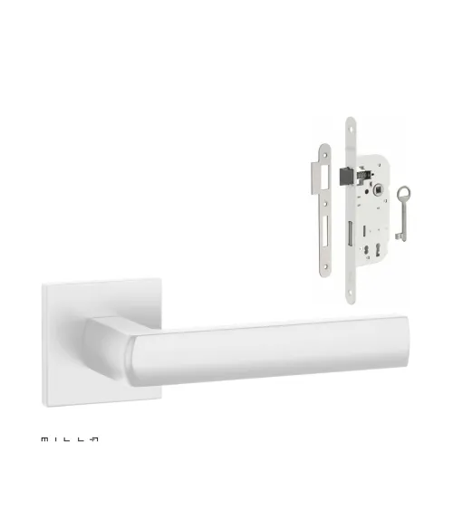 HOSTA white door handle set with white Bedroom Key lock on white background