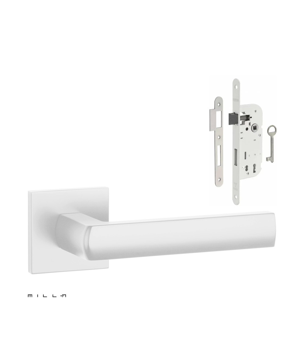 HOSTA white door handle set with white Bedroom Key lock on white background