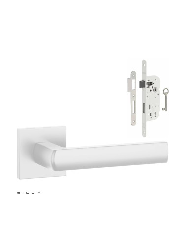 HOSTA white door handle set with white Bedroom Key lock on white background