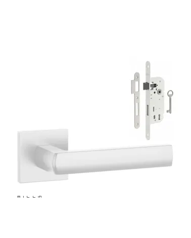 HOSTA white door handle set with white Bedroom Key lock on white background