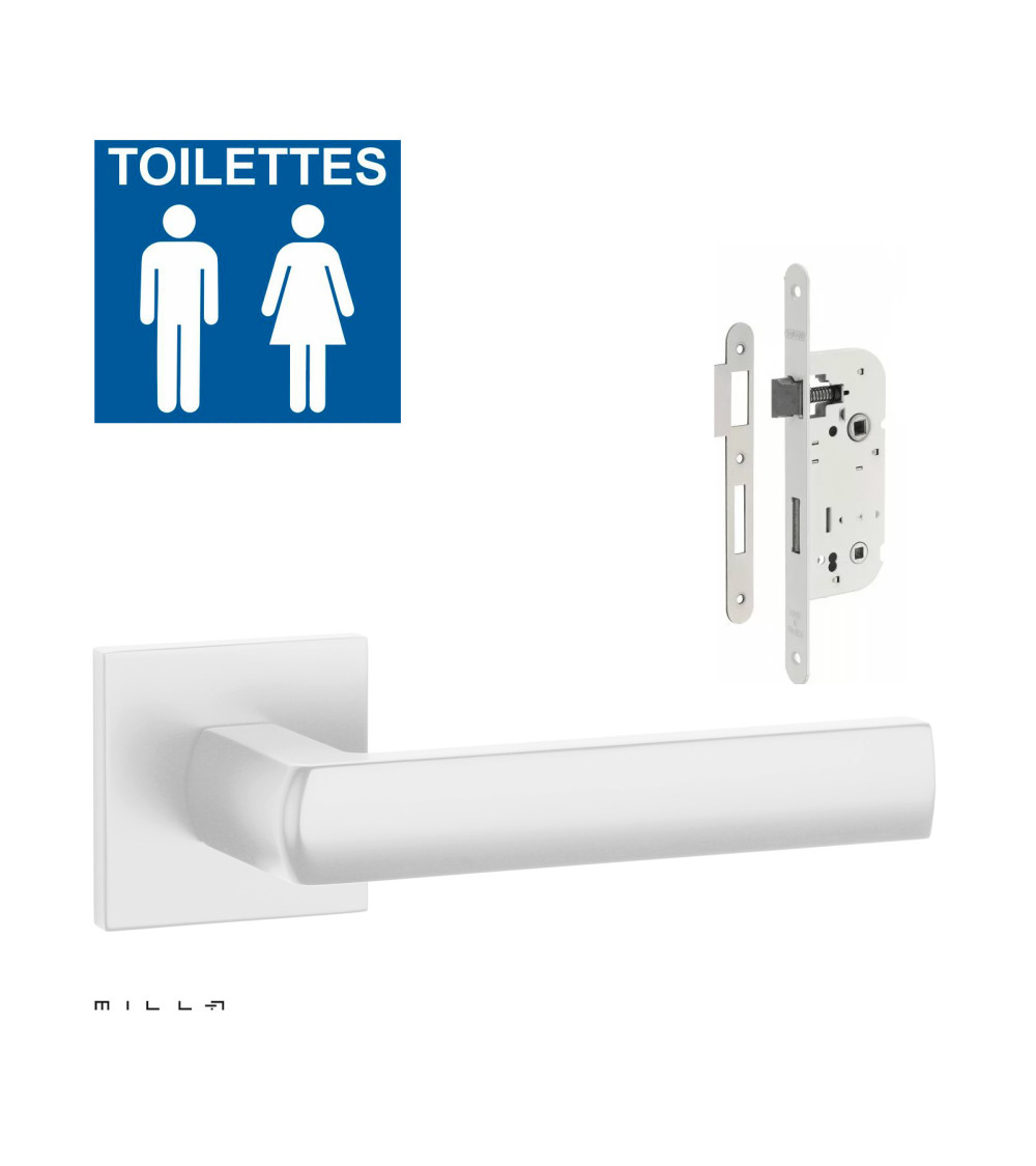 HOSTA white door handle set with white WC lock on white background