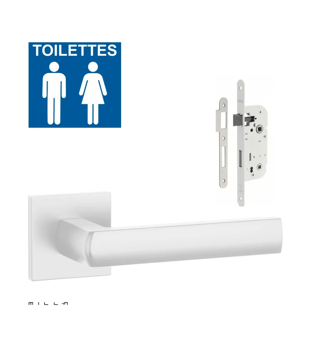 HOSTA white door handle set with white WC lock on white background