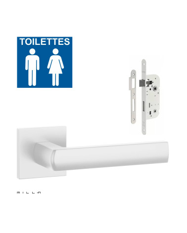 HOSTA white door handle set with white WC lock on white background