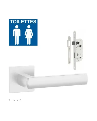 HOSTA white door handle set with white WC lock on white background
