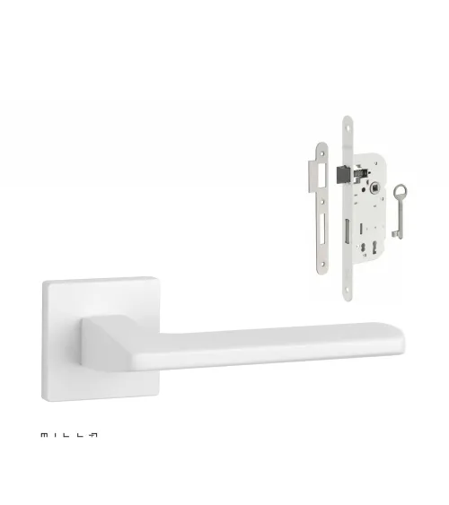 YUKA white door handle set with white Bedroom Key lock on white background