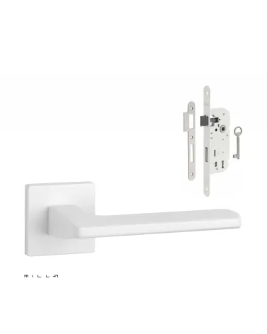 YUKA white door handle set with white Bedroom Key lock on white background
