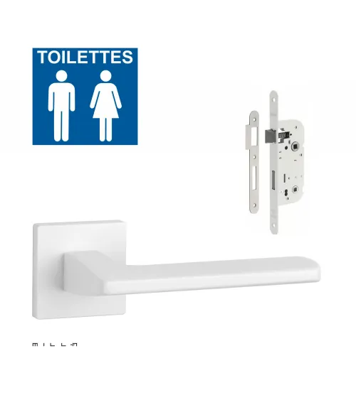 YUKA white door handle set with white WC lock on white background