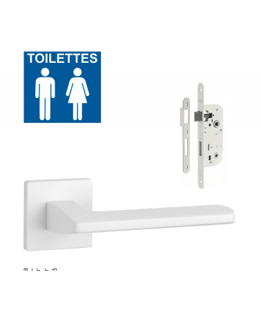 YUKA white door handle set with white WC lock on white background
