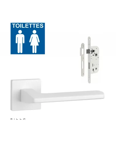 YUKA white door handle set with white WC lock on white background