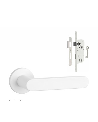 ALORA white door handle set with white Bedroom Key lock on white background