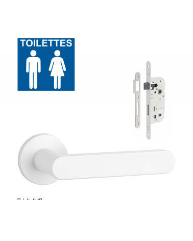ALORA white door handle set with white WC lock on white background