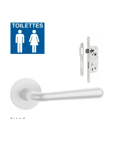 White IRGA door handle set with white WC lock on white background