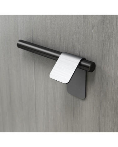 Stainless steel/matt black furniture handle TORN-3 designer handle fitted on grey surface