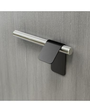 Matt black/bright chrome furniture handle TORN-3 designer handle fitted on grey surface